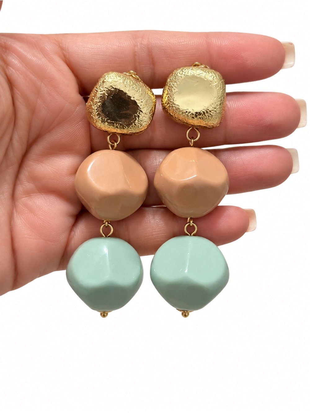 Gold, Peach and Mint Drop Earrings